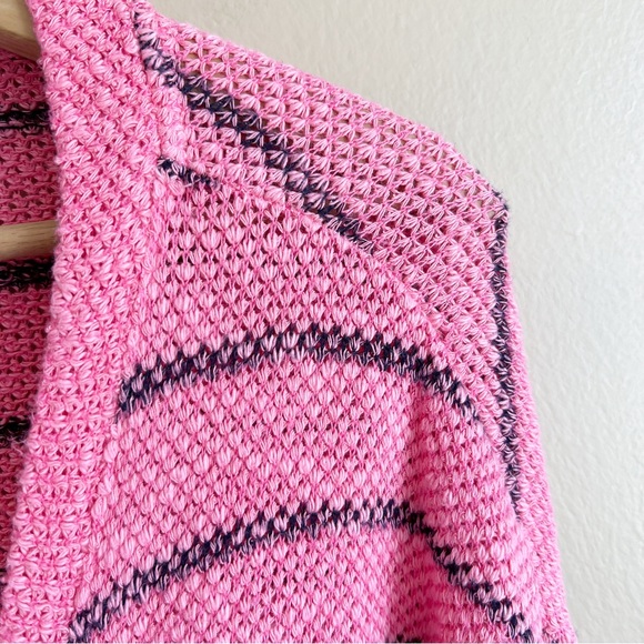 SUNDRY pink knit pullover sweater size small grommet tie bodice striped - Picture 4 of 9